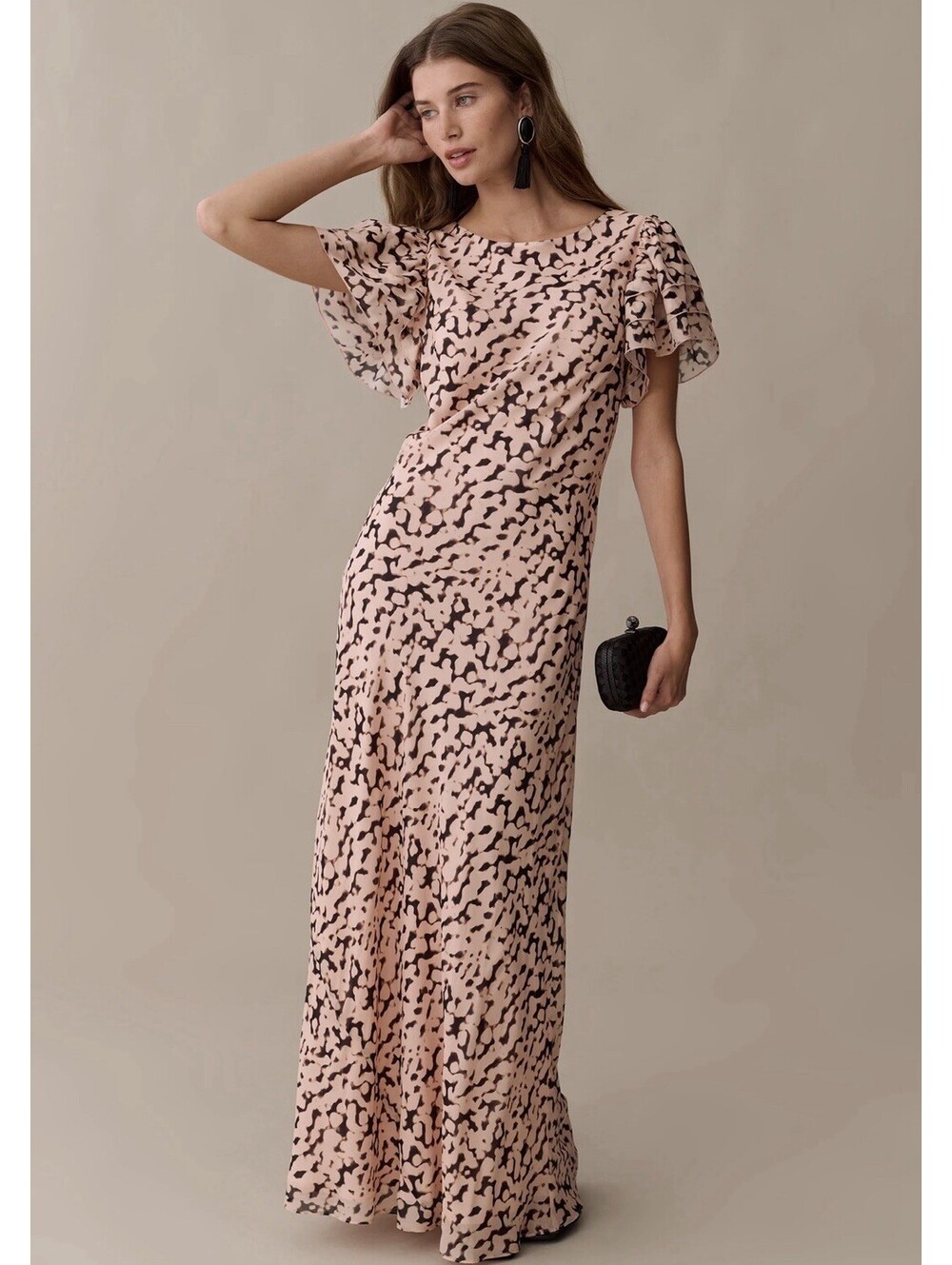NWT O.P.T by Few Moda Leonor Silk Elegant Maxi Dress Abstract Animal Size Small